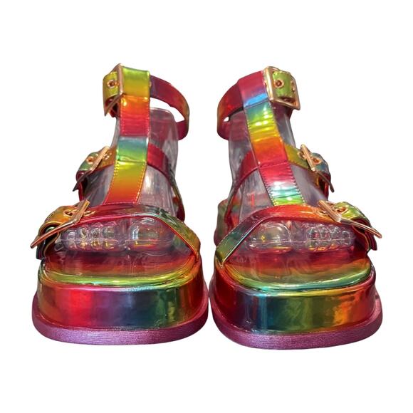ASOS 8 Chunky Rainbow Platform Gladiator Sandals Holographic Y2K Festival - Picture 4 of 9